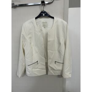 Sejour Tailored White Suit Jacket Diagonal Zip Pockets size 14W